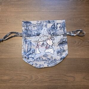 Blue and White Illustrated Drawstring Tote